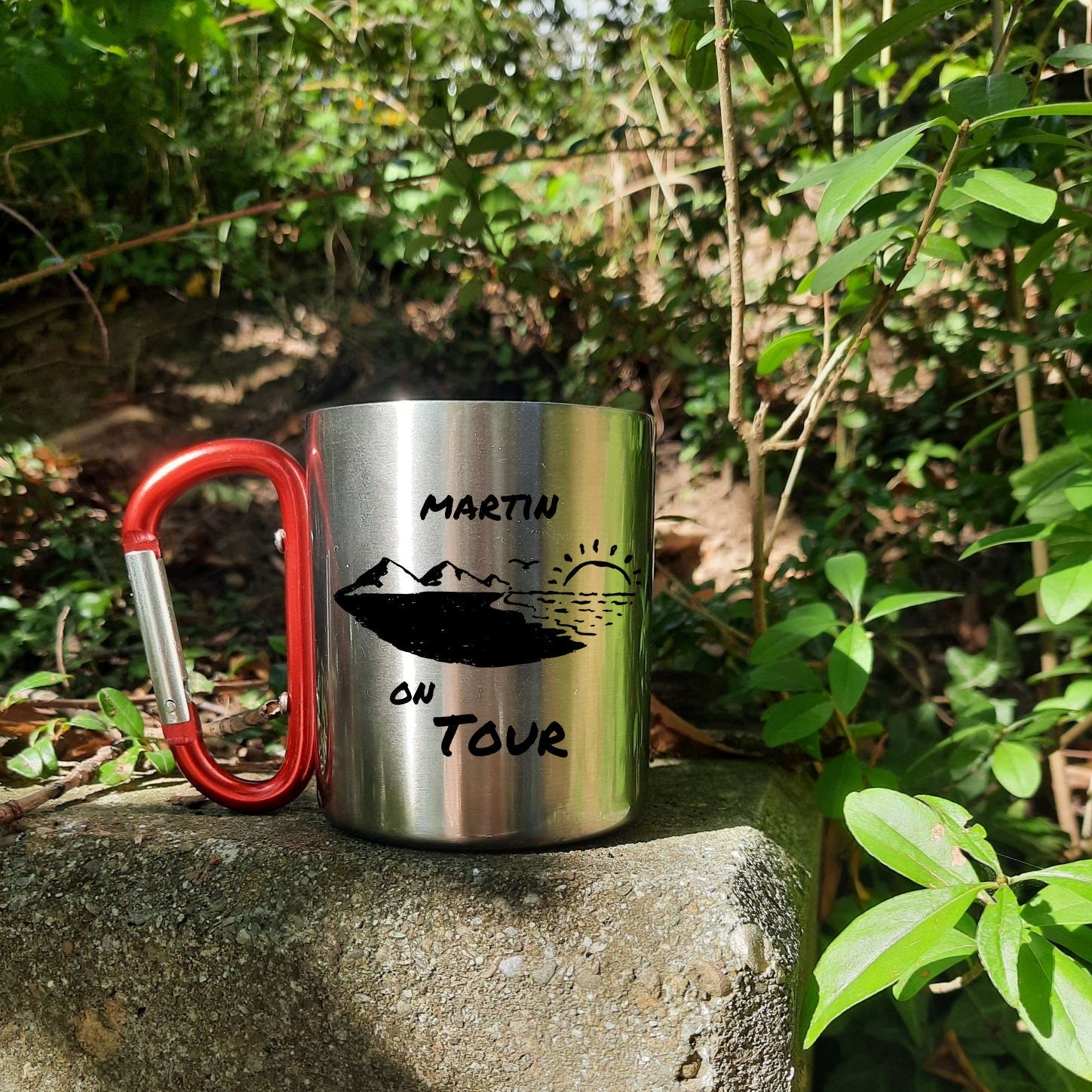 Personalisierbare Tasse aus Edelstahl mit Karabinergriff| Geschenk| Bergsteiger| Namenstasse| On Tour - GlamourDesign