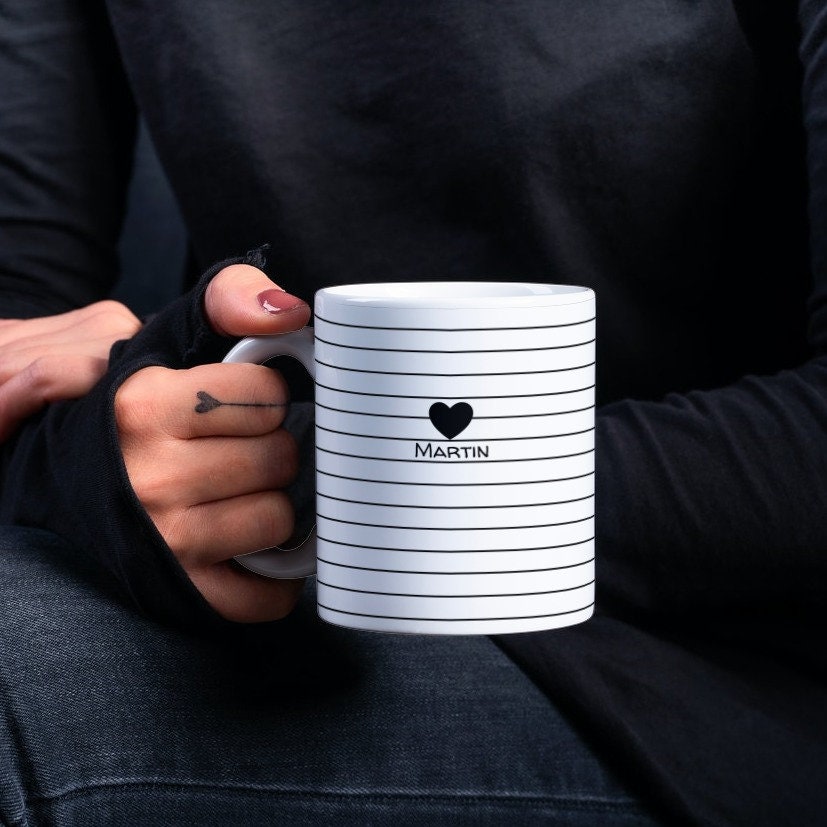Tassen mit Linienmotiv| Herz| personalisierbar mit Wunschtext| Geschenkidee - GlamourDesign