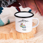 Lade das Bild in den Galerie-Viewer, Emaille Tasse| Becher| VW Bus| Camping| Wandern| personalisierbar mit Wunschnamen - GlamourDesign

