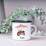Lade das Bild in den Galerie-Viewer, Emaille Tasse| Becher| Motorrad| Mopped| Camping| Wandern| personalisierbar mit Wunschnamen - GlamourDesign
