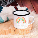 Lade das Bild in den Galerie-Viewer, Emaille Tasse| Becher| mit Regenbogen Motiv| personalisierbar mit Namen - GlamourDesign
