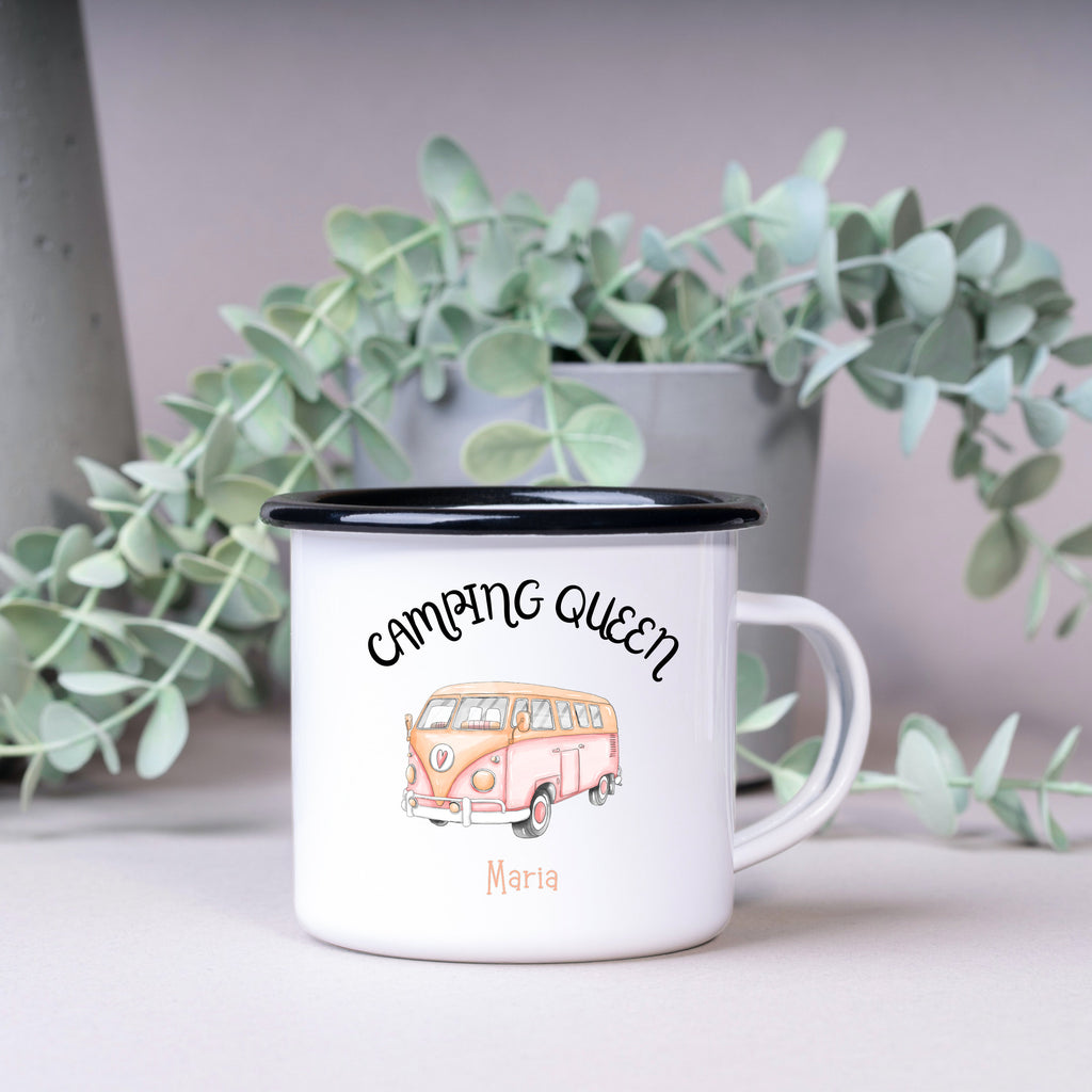 Emaille Tasse| Becher| Camping Queen| VW Bus Rosa - GlamourDesign