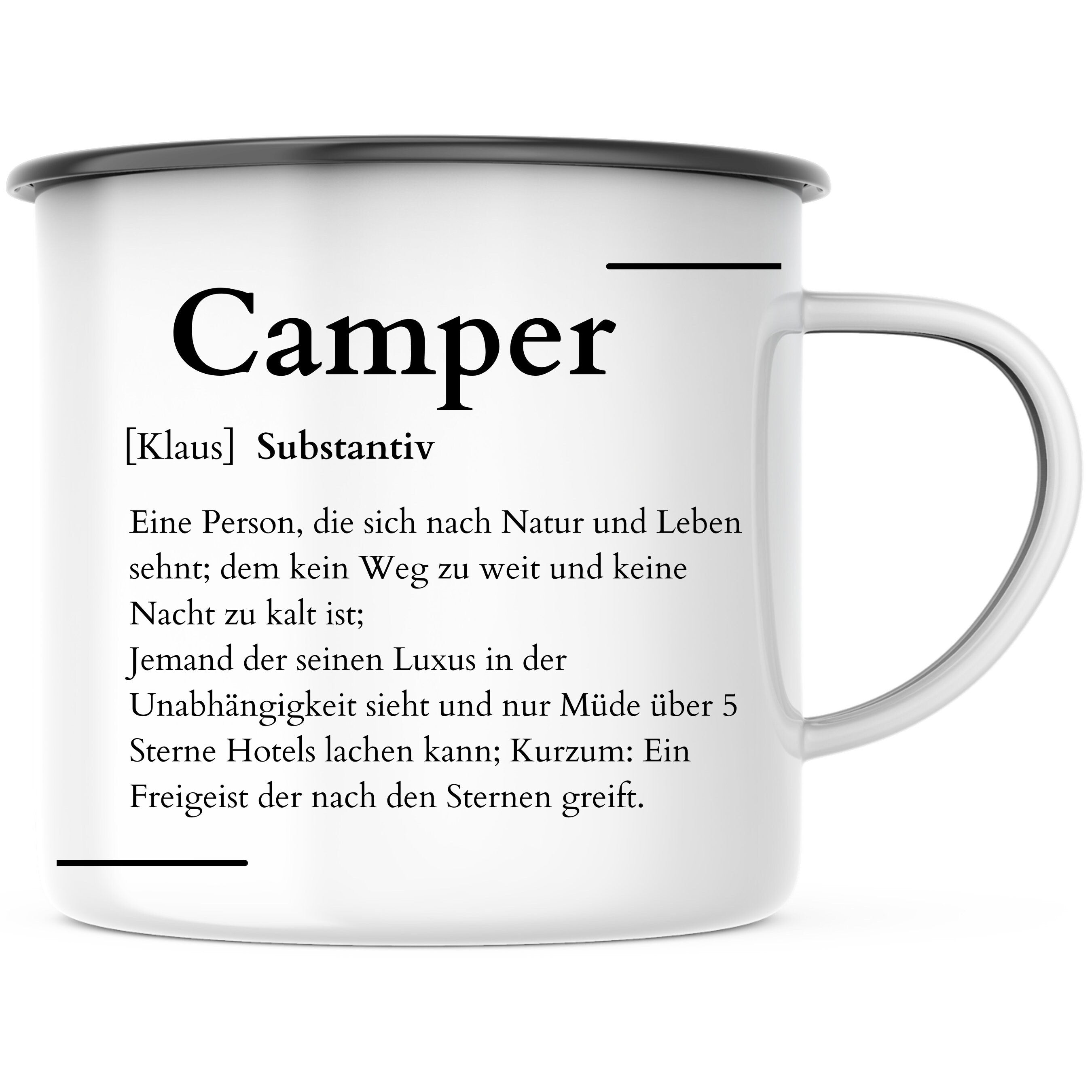 Emaille Tasse| Becher| Definition Camper| Duden| personalisierbar mit Namen - GlamourDesign