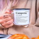 Lade das Bild in den Galerie-Viewer, Emaille Tasse| Becher| Definition Camper| Duden| personalisierbar mit Namen - GlamourDesign
