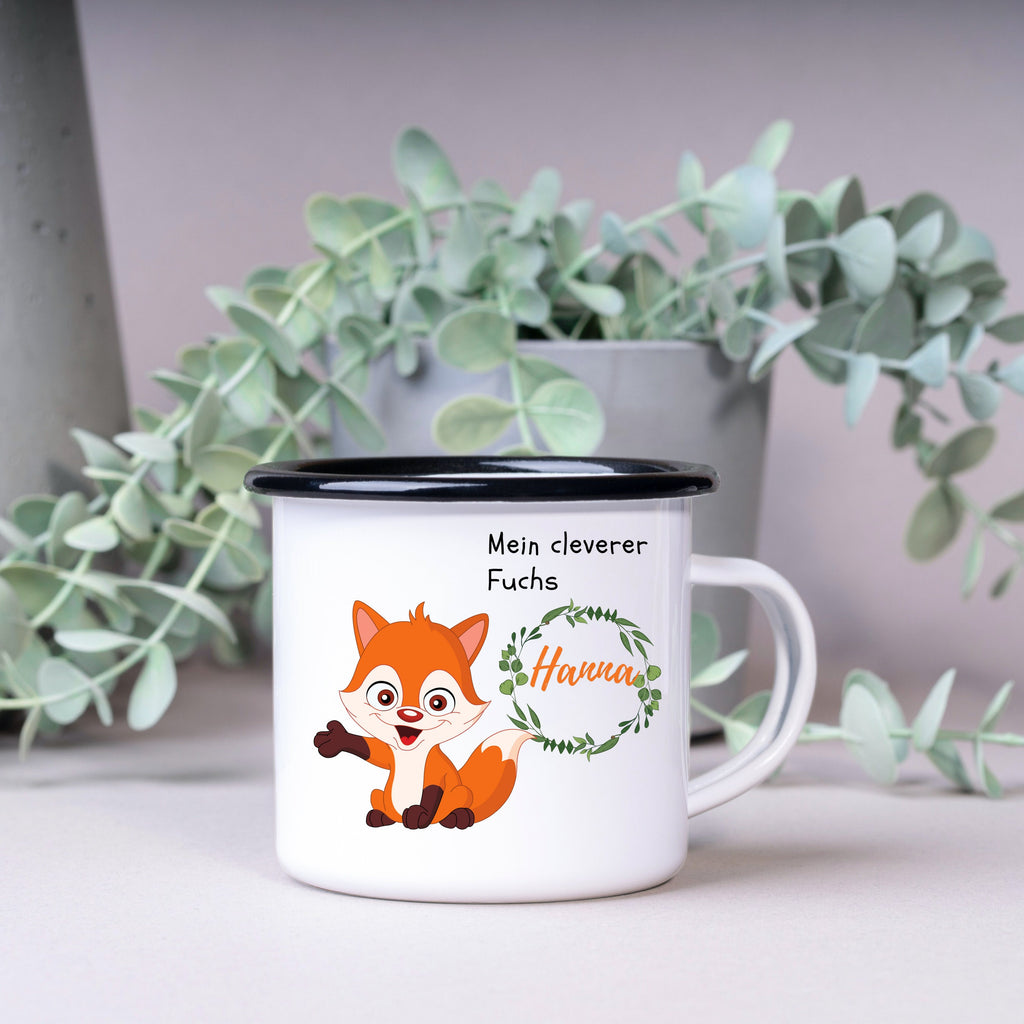 Emaille Tasse| Becher| Kinder| Fuchs-Motiv| personalisierbar mit Namen - GlamourDesign