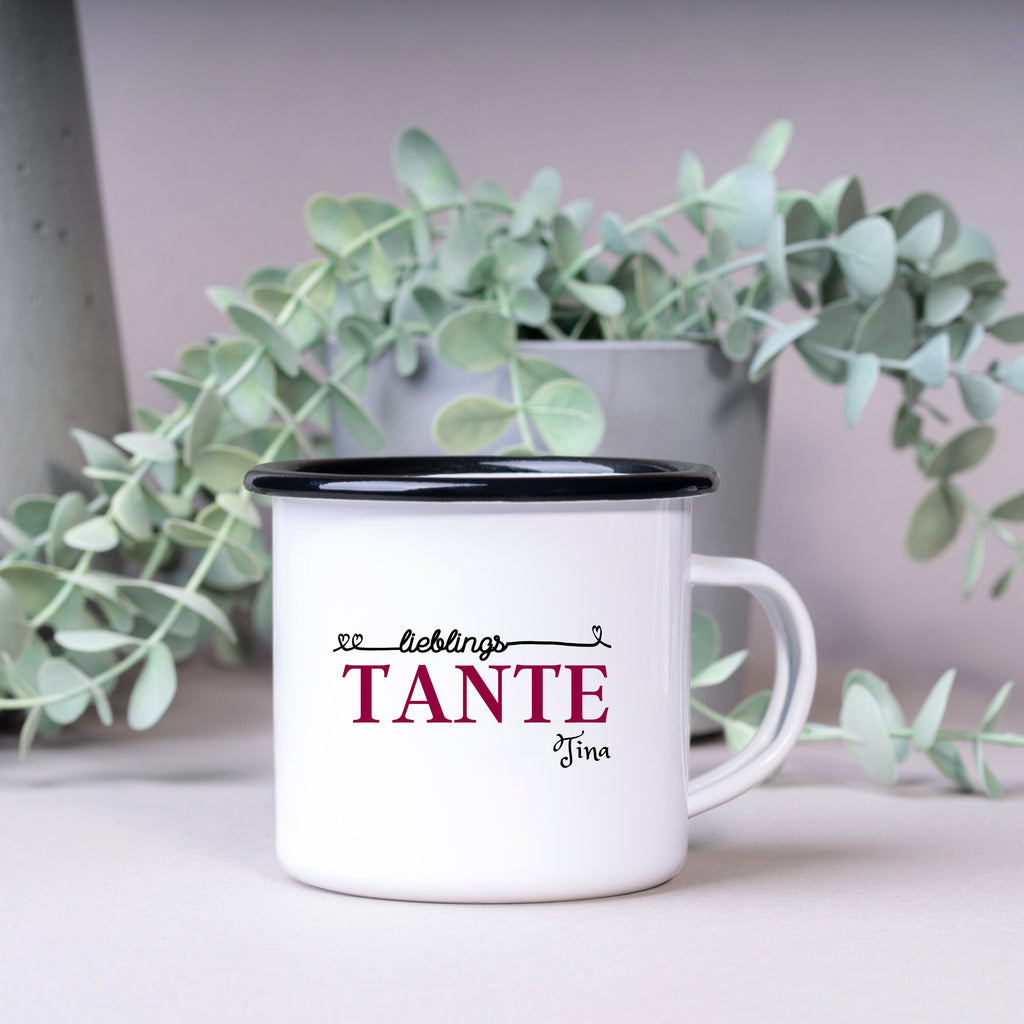 Emaille Tasse| Becher| Geschenk Tante| mit Wunschnamen| Lieblingstante - GlamourDesign