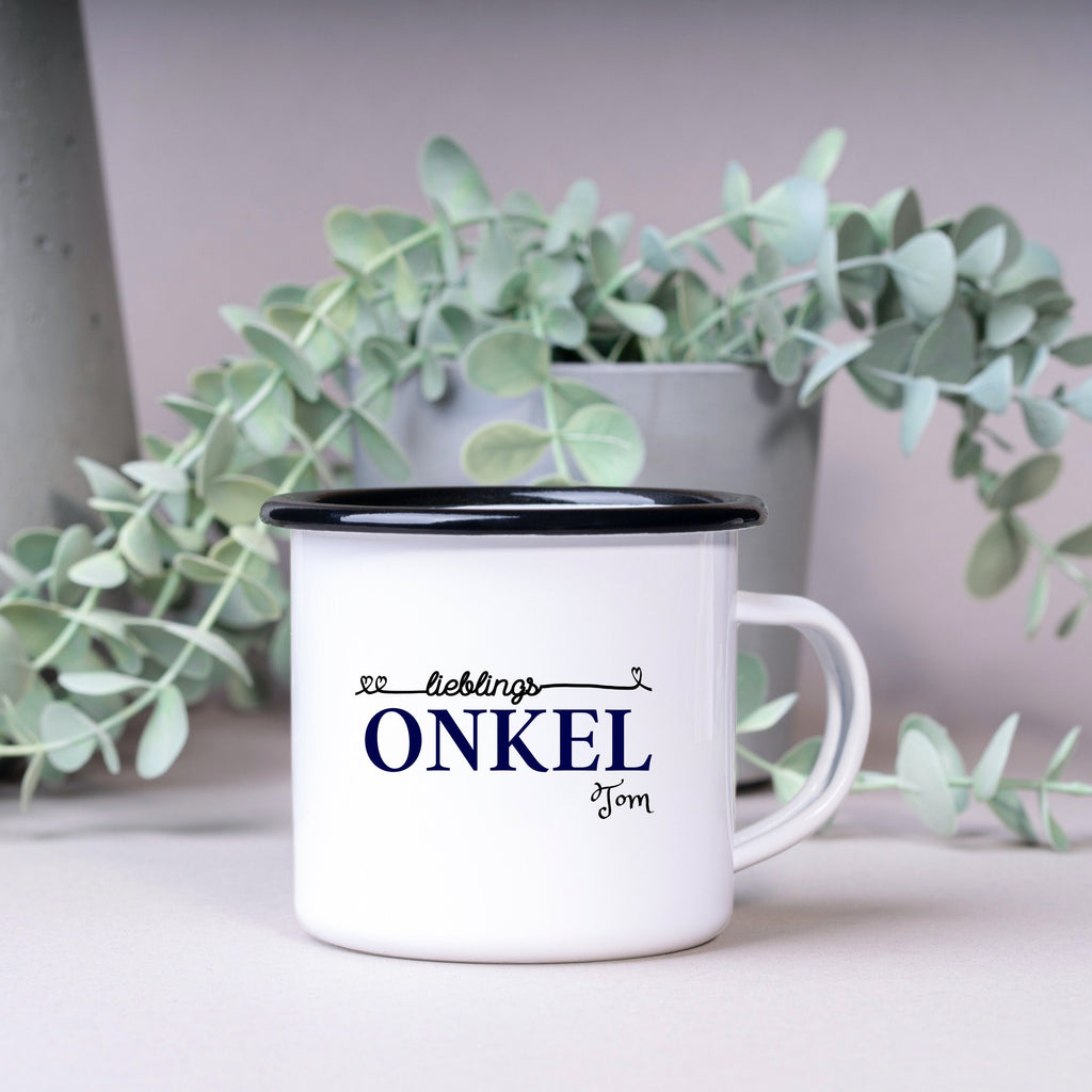 Emaille Tasse| Becher| Geschenk Onkel| mit Wunschnamen| Lieblingsonkel - GlamourDesign