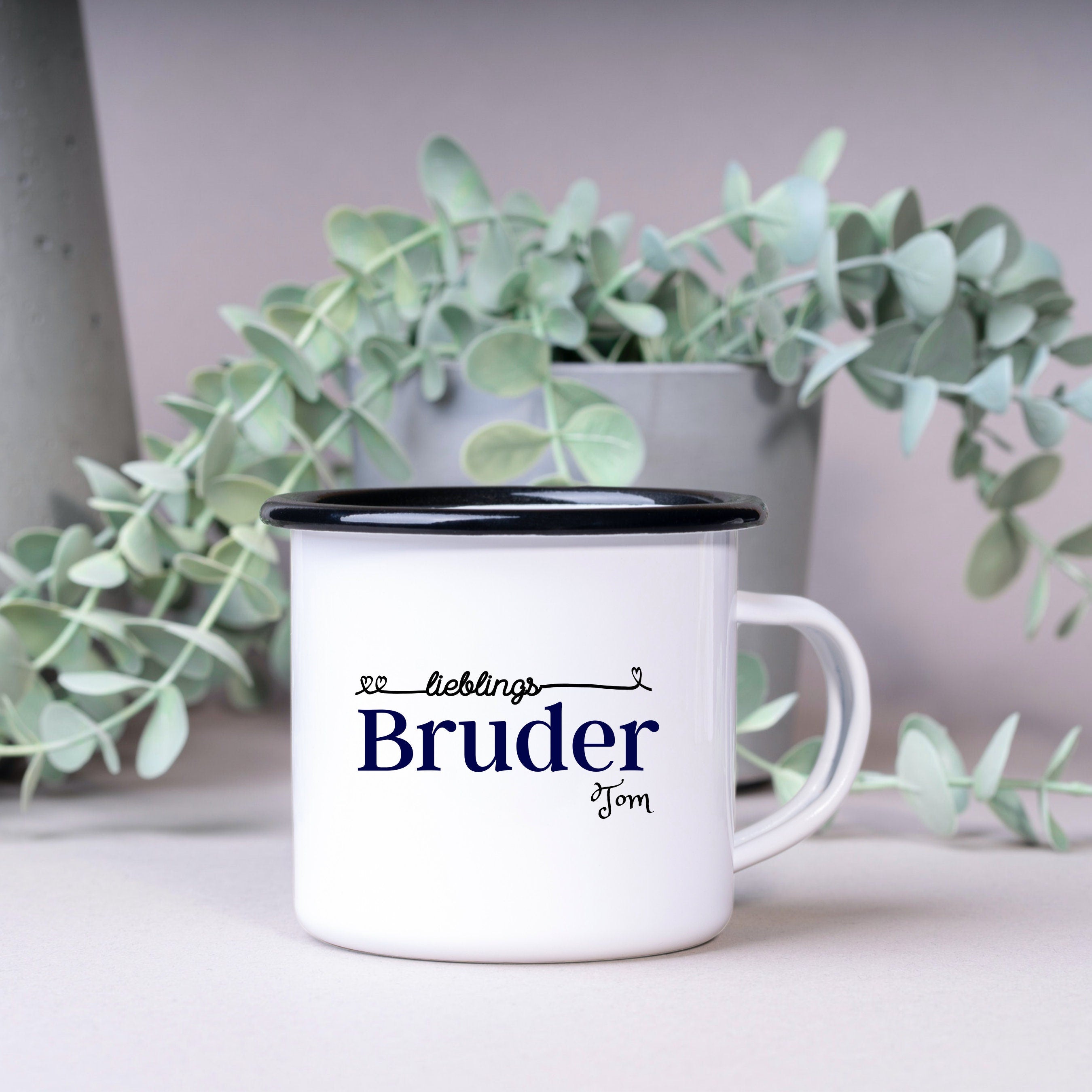 Emaille Tasse| Becher| Geschenk Bruder| mit Wunschnamen| Lieblingsbruder - GlamourDesign