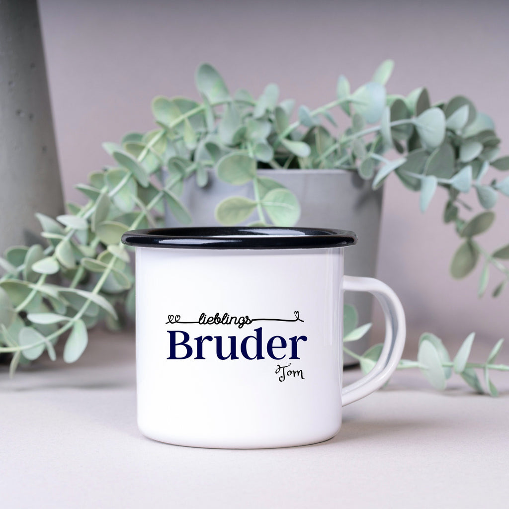 Emaille Tasse| Becher| Geschenk Bruder| mit Wunschnamen| Lieblingsbruder - GlamourDesign
