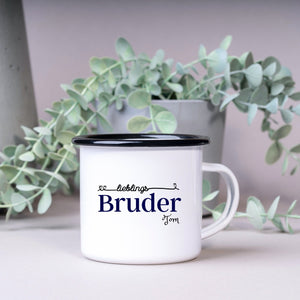 Emaille Tasse| Becher| Geschenk Bruder| mit Wunschnamen| Lieblingsbruder - GlamourDesign
