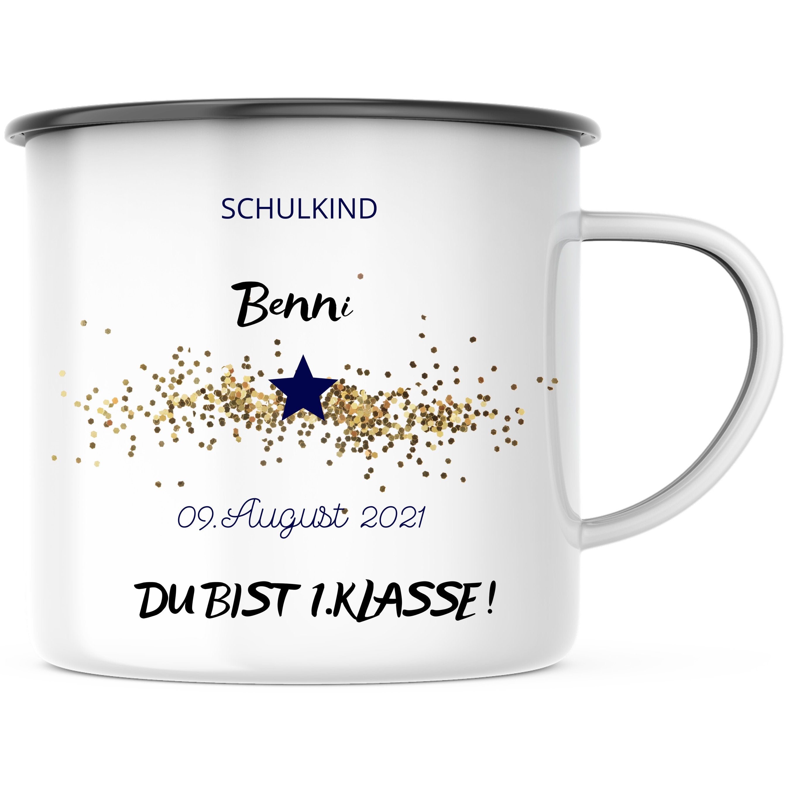 Emaille Tasse| Schulkind| Einschulung| mit Datum und Wunschnamen| Du bist 1.Klasse - GlamourDesign