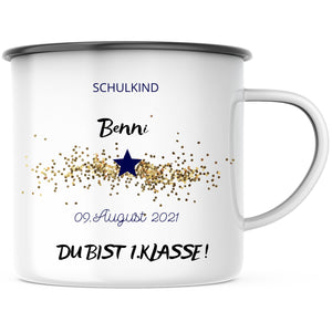 Emaille Tasse| Schulkind| Einschulung| mit Datum und Wunschnamen| Du bist 1.Klasse - GlamourDesign
