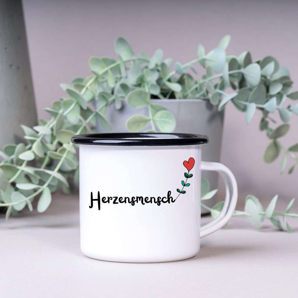 Emaille Tasse| Becher| Herzensmensch| Dankeschön| personalisierbar mit Wunschnamen - GlamourDesign