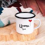 Lade das Bild in den Galerie-Viewer, Emaille Tasse| Becher| Geschenk für die Uroma| mit Herz Motiv| personalisierbar mit Wunschnamen - GlamourDesign
