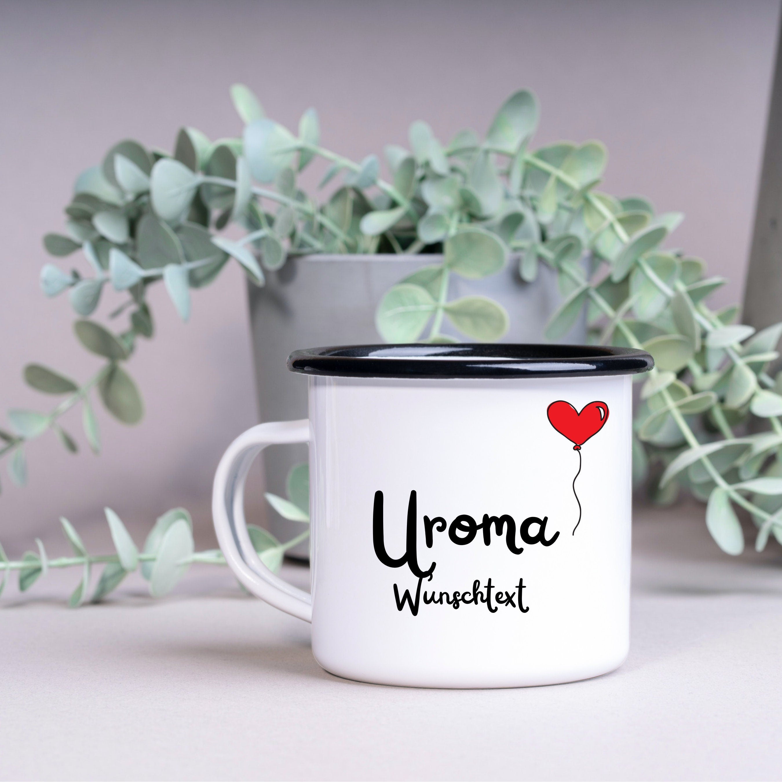 Emaille Tasse| Becher| Geschenk für die Uroma| mit Herz Motiv| personalisierbar mit Wunschnamen - GlamourDesign
