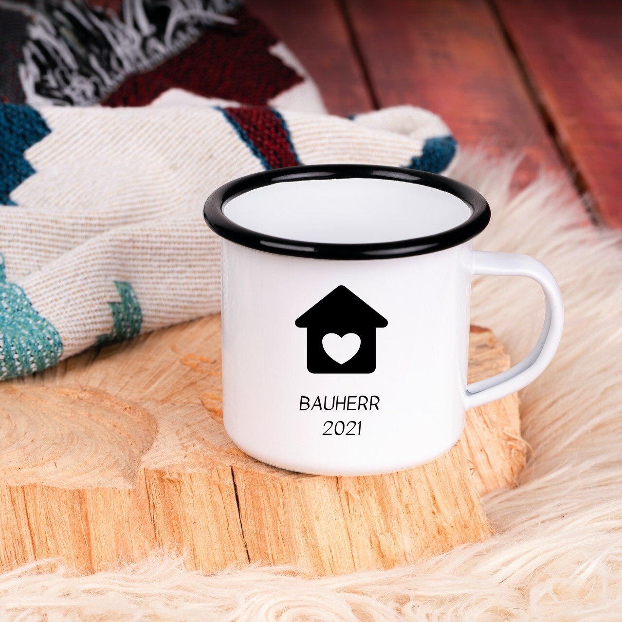 Emaille Tasse| Becher| Bauherr| Geschenk Einzug| Eigenheim - GlamourDesign