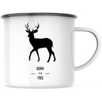 Lade das Bild in den Galerie-Viewer, Emaille Tasse| Camping| Hirsch Motiv| Becher| Born to be free - GlamourDesign
