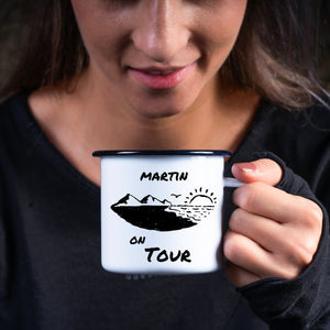 Emaille Tasse| Becher| Camping| On Tour| personalisiert mit Wunschnamen - GlamourDesign