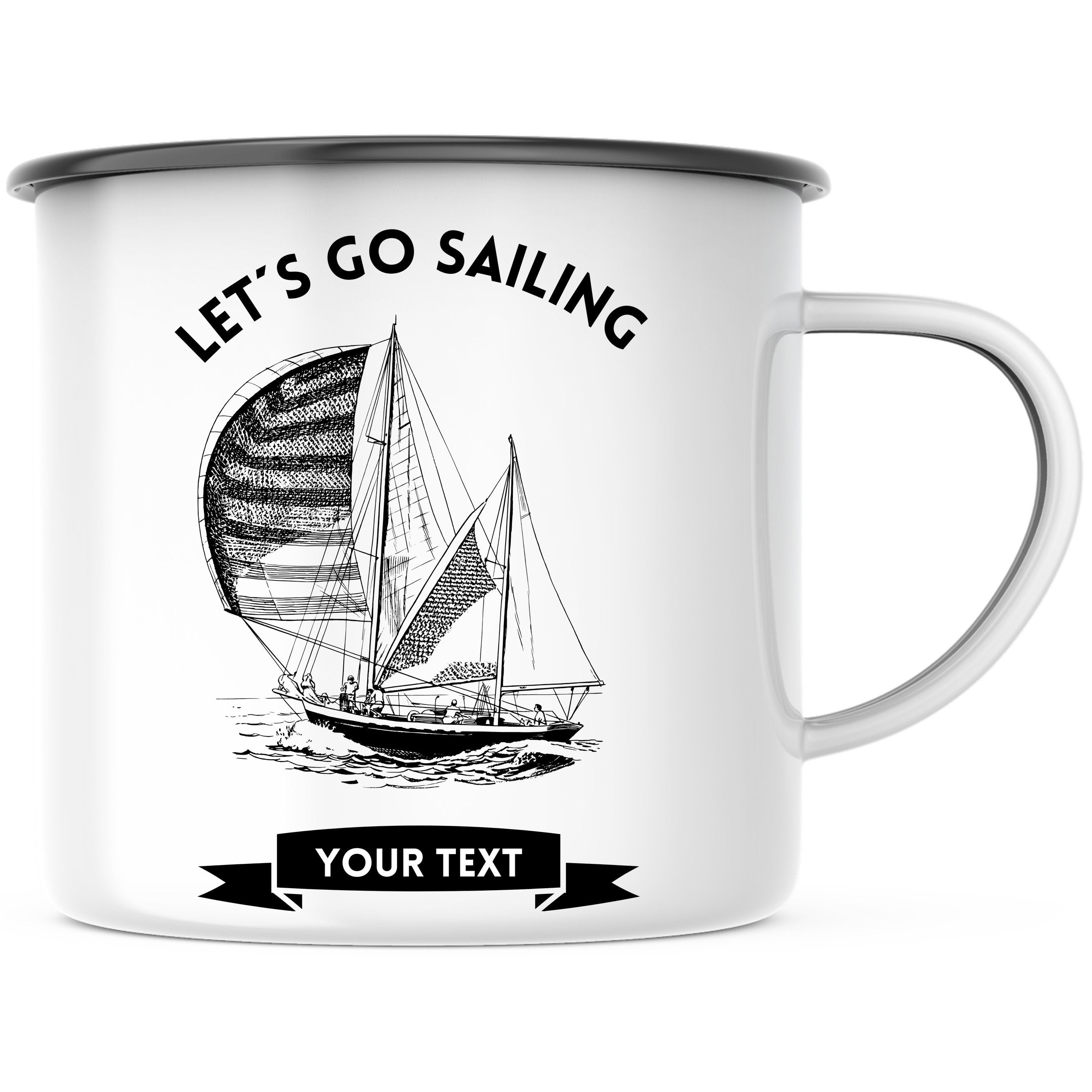 Emaille Tasse| Becher| Geschenk für Segelfans| Lets go sailing| personalisiert mit Wunschnamen - GlamourDesign