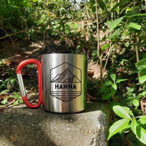 Personalisierbare Tasse aus Edelstahl mit Karabinergriff| Bergsteiger| Namenstasse - GlamourDesign