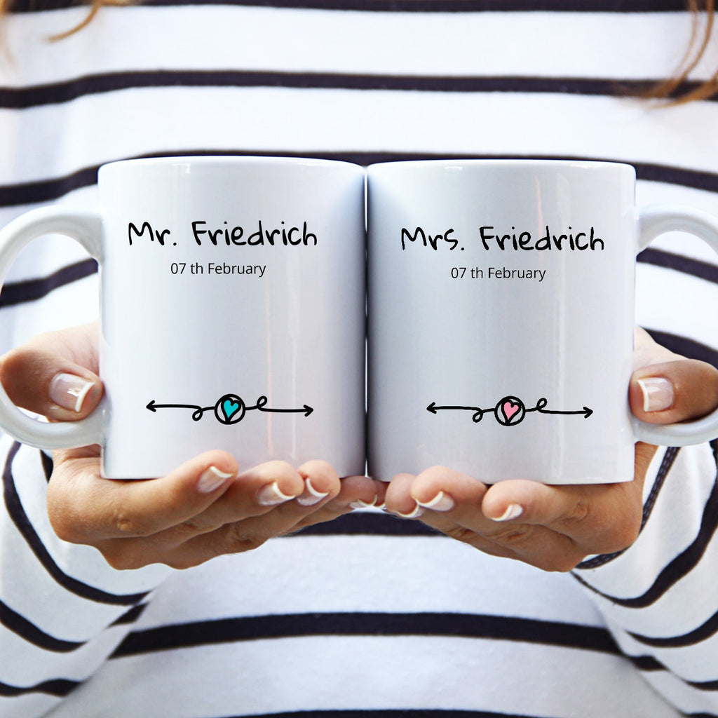 Tassen Set| Hochzeitstag| Jahrestag| Ehe| Paar| Verlobung| Mrs. und Mr| personalisierbar - GlamourDesign