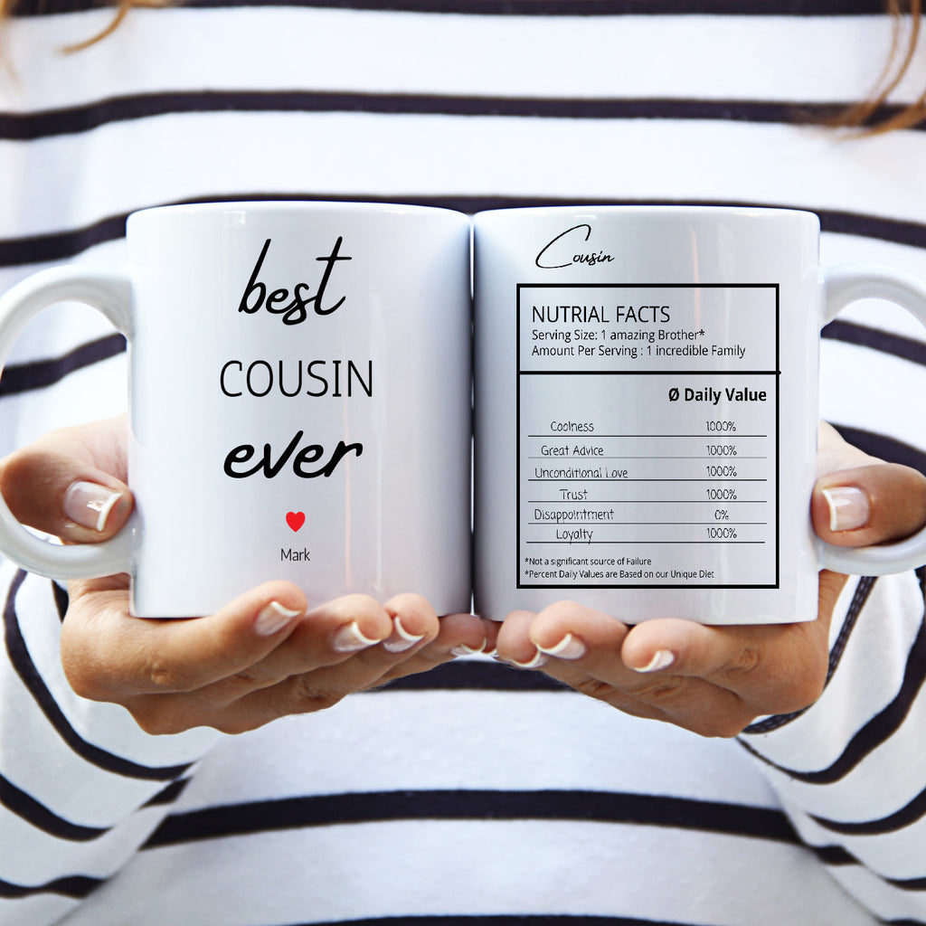 Tasse für den Cousin| Geschenk für den besten Cousin der Welt| Nutrial Facts| Fakten Ernährung| herzliches Motiv| personalisiert mit Namen - GlamourDesign