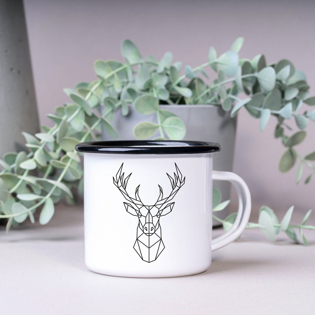 Emaille Tasse| Becher| Hirsch Motiv| Camping Tasse| Wald - GlamourDesign