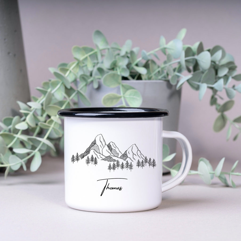 Emaille Tasse| Becher| Berg- Motiv| personalisierbar mit Namen - GlamourDesign