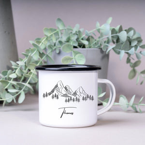 Emaille Tasse| Becher| Berg- Motiv| personalisierbar mit Namen - GlamourDesign