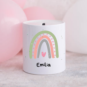 Spardose| Regenbogen-Motiv| Personalisierbar mit Namen - GlamourDesign
