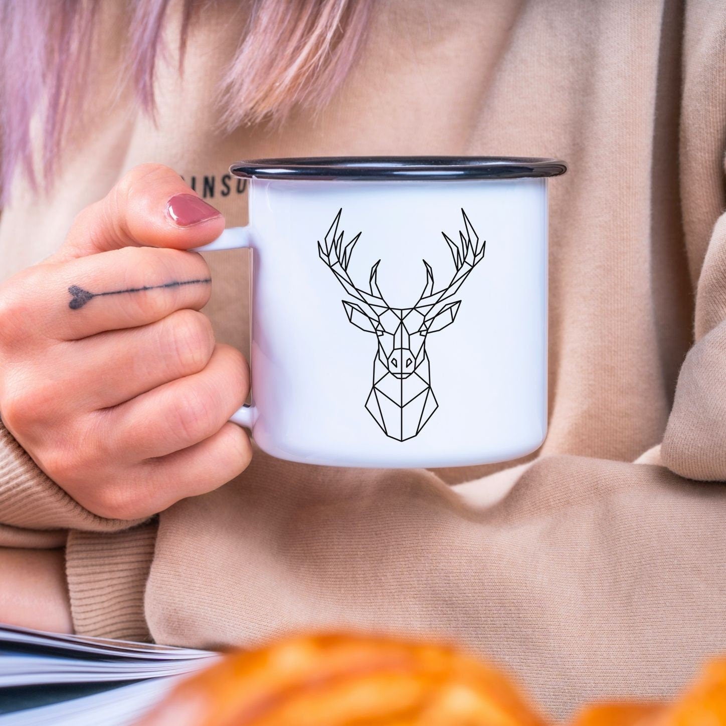 Emaille Tasse| Becher| Hirsch Motiv| Camping Tasse| Wald - GlamourDesign