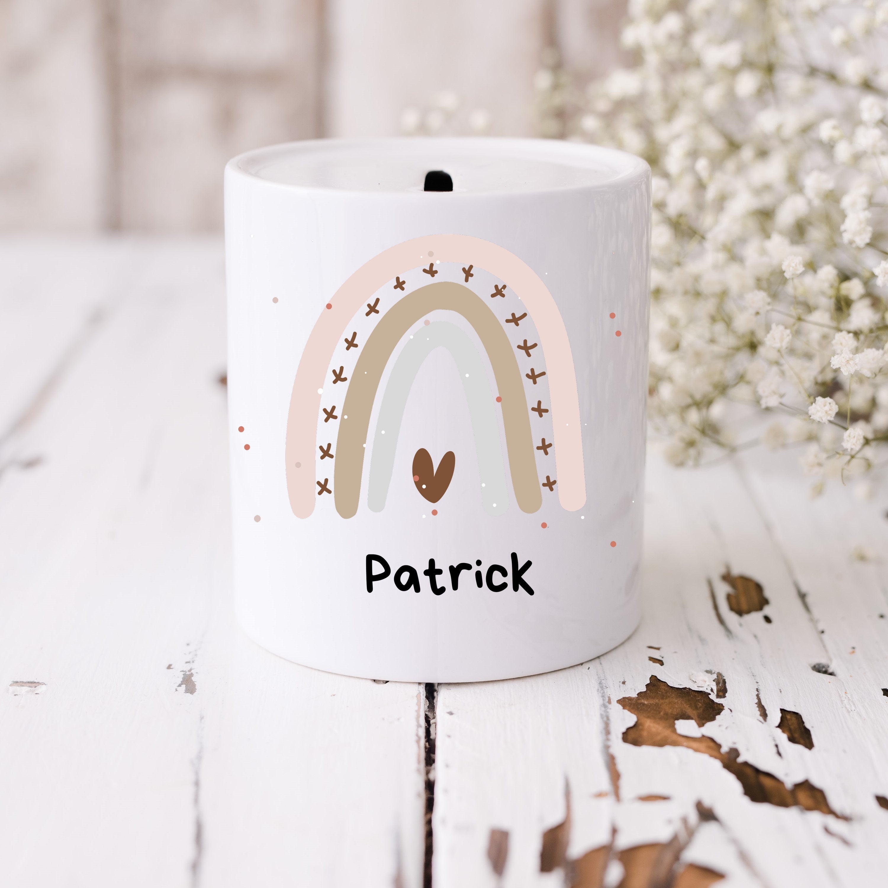 Spardose| Regenbogen-Motiv| Personalisierbar mit Namen - GlamourDesign