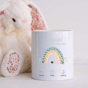Spardose personalisiert| Regenbogen Motiv| Geschenk zur Geburt| Personalisierbar mit Namen| Geburtsdaten - GlamourDesign