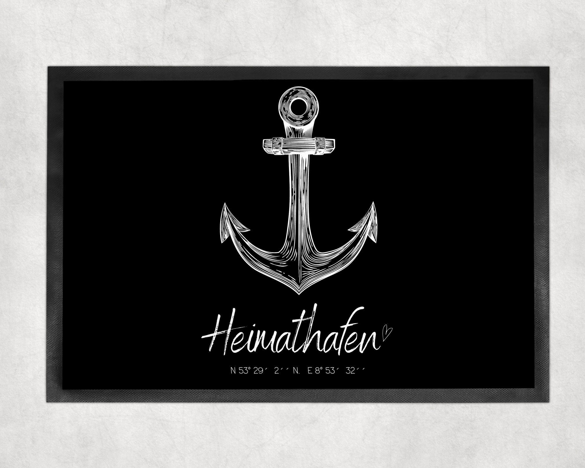 Fußmatte | Heimathafen| gezeichnet| personalisierbar mit Koordinaten | Indoor - GlamourDesign
