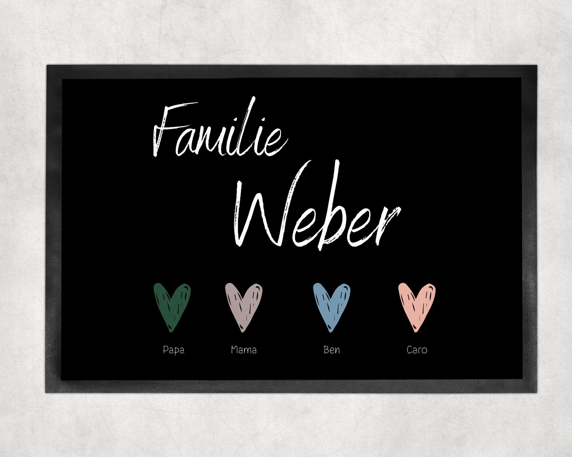 Fußmatte | personalisierbar mit Familien-&Vornamen| Herzen| bis zu 6 Vornamen | Indoor - GlamourDesign