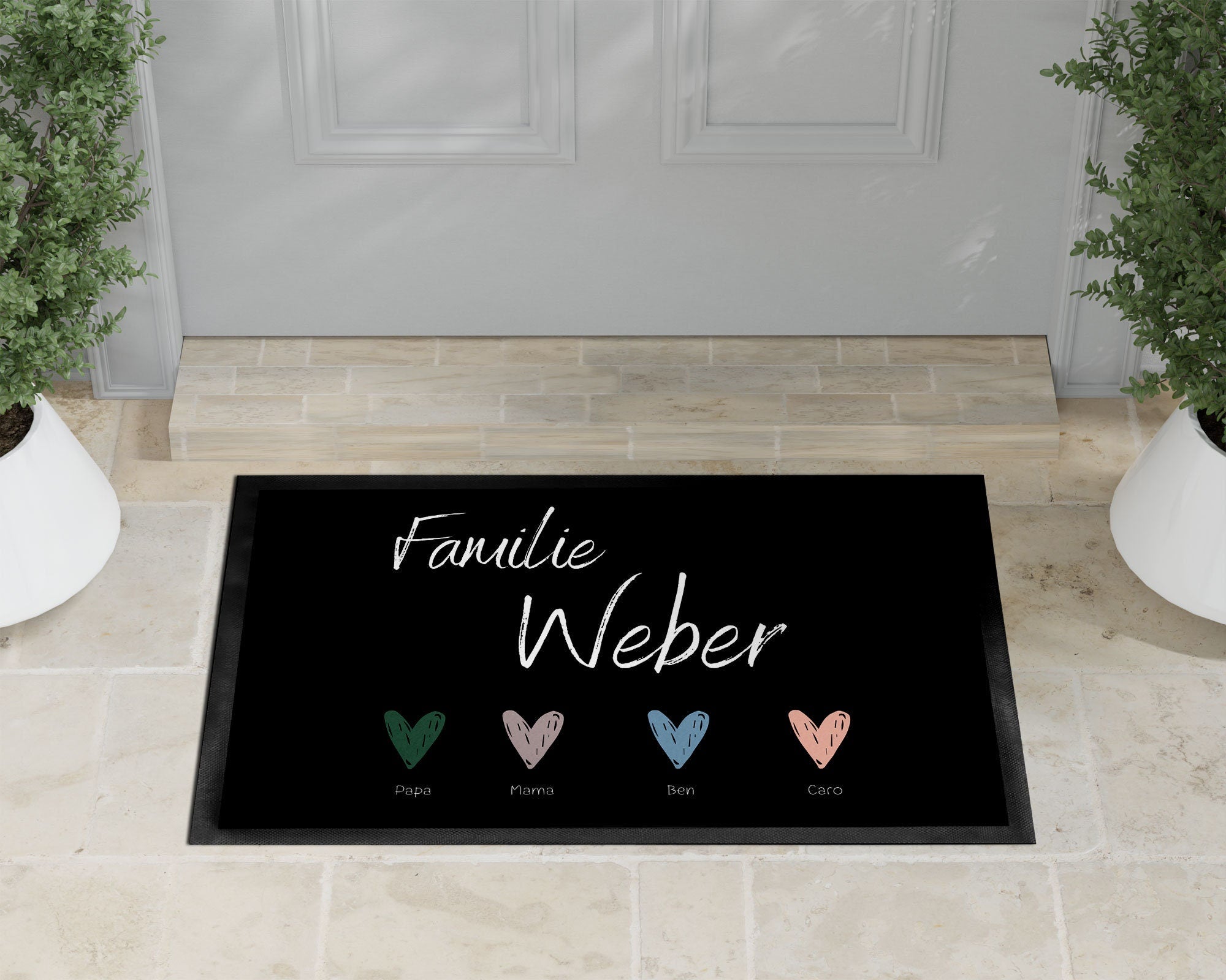 Fußmatte | personalisierbar mit Familien-&Vornamen| Herzen| bis zu 6 Vornamen | Indoor - GlamourDesign