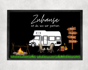Fußmatte | Zuhause ist wo wir parken| personalisierbar mit Vornamen| rutschfest & waschbar | Indoor - GlamourDesign