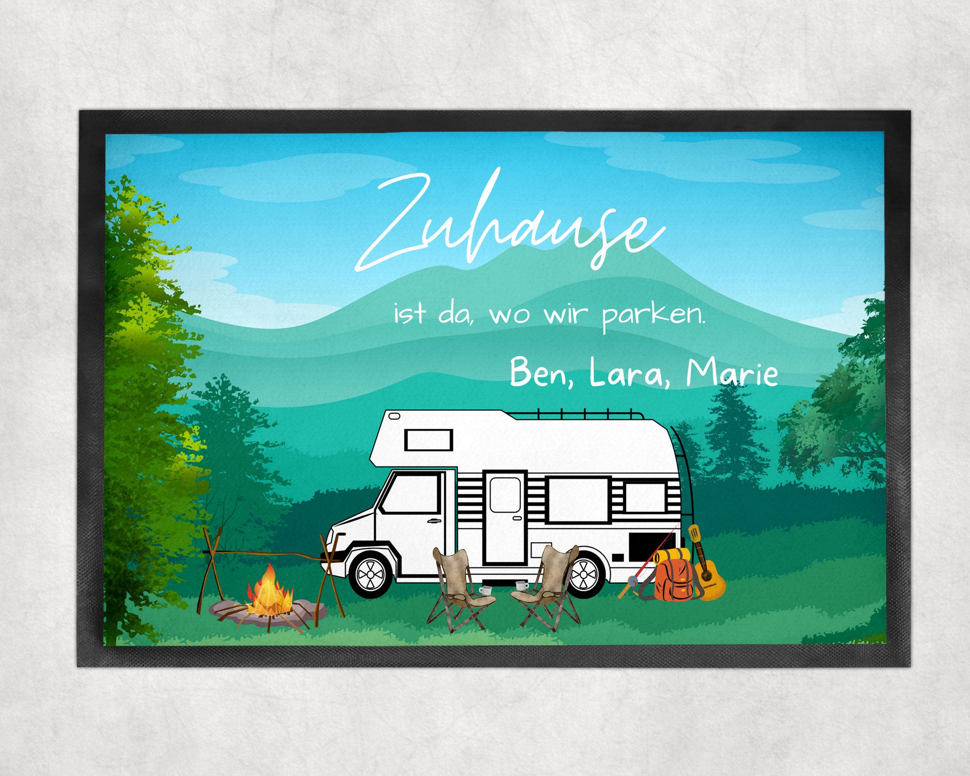 Fußmatte| Camping| verschiedene Camper Modelle| personalisierbar mit Vornamen| rutschfest & waschbar | Indoor - GlamourDesign
