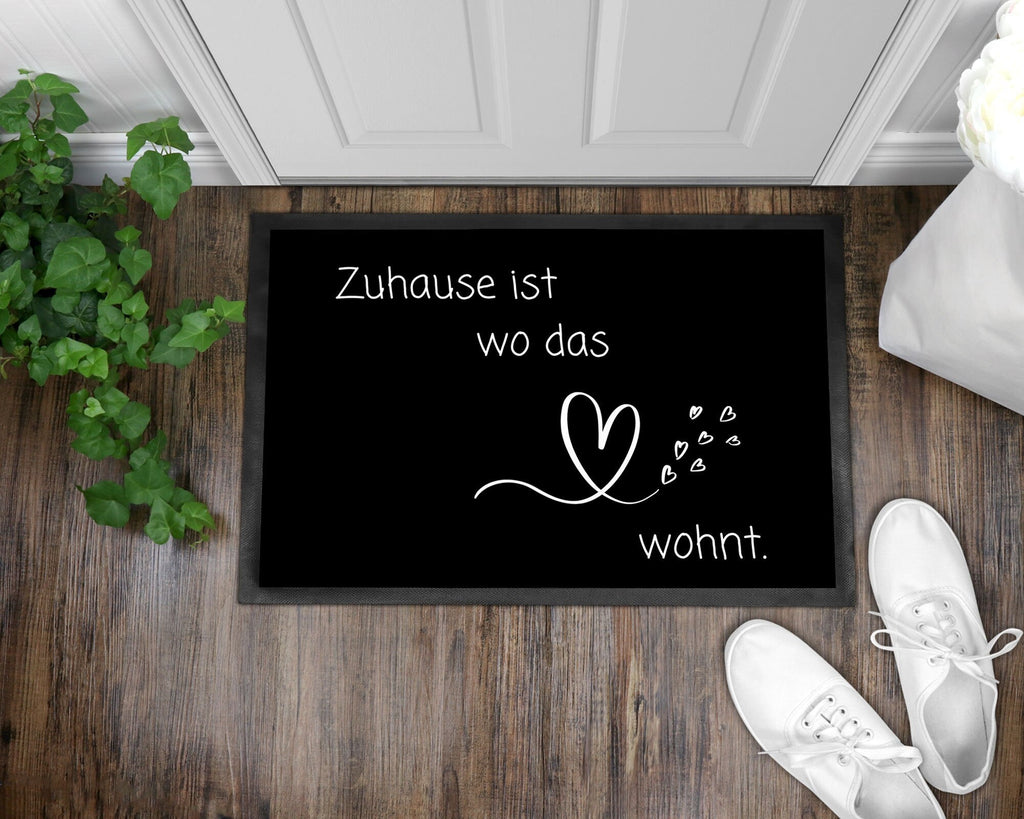 Fußmatte | Zuhause ist wo das Herz wohnt| rutschfest & waschbar| schwarz | Indoor - GlamourDesign