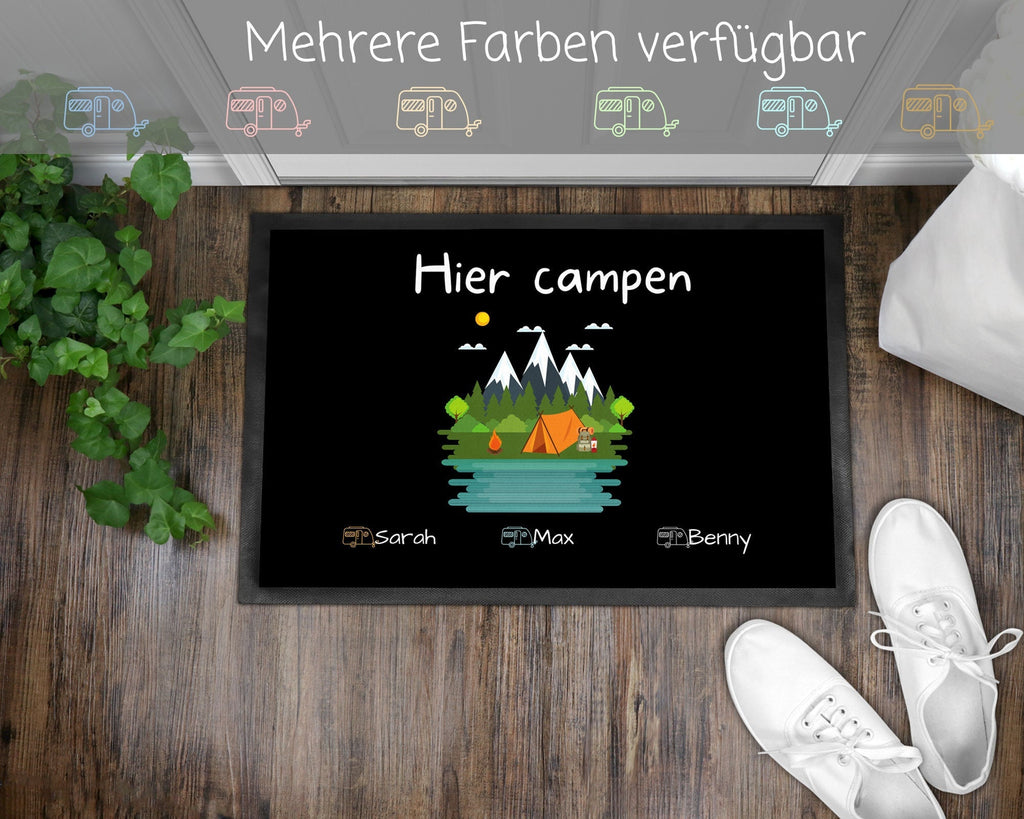 Fußmatte | Hier campen| personalisierbar mit Vornamen| verschiedene Farben| bis zu 7 Vornamen | Indoor - GlamourDesign