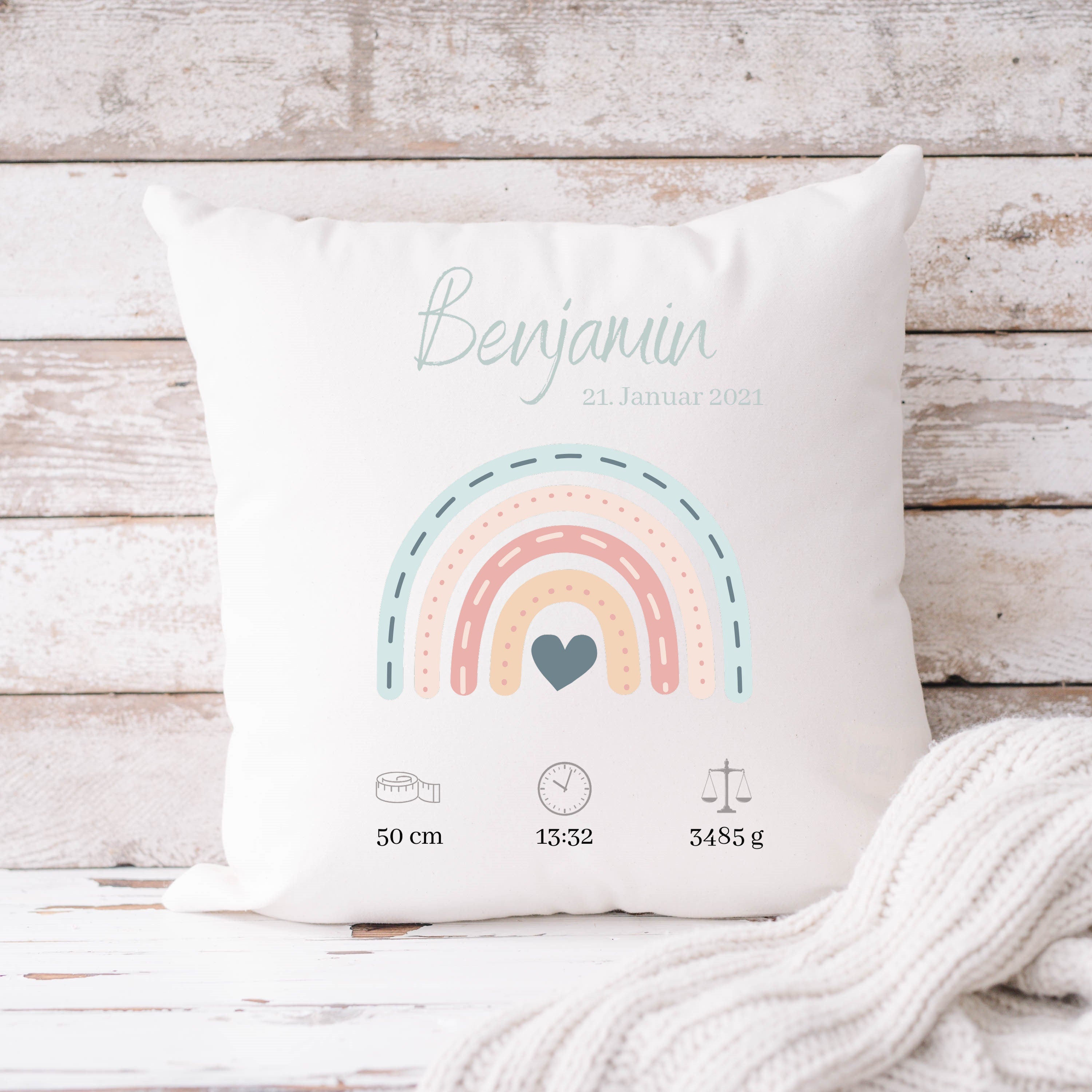 Personalisierbarer Kissenbezug| Kissen| Regenbogen mit Namen| Namenskissen| Jungen - GlamourDesign