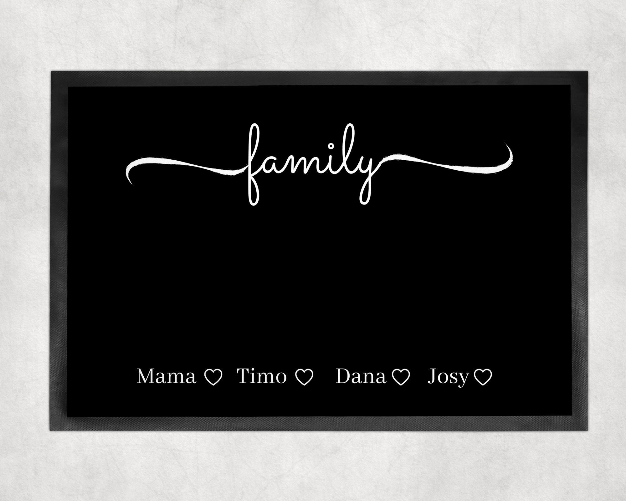 Fußmatte | personalisierbar mit Familien-&Vornamen| Herzen |bis zu 7 Vornamen | Indoor - GlamourDesign