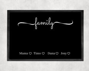 Fußmatte | personalisierbar mit Familien-&Vornamen| Herzen |bis zu 7 Vornamen | Indoor - GlamourDesign