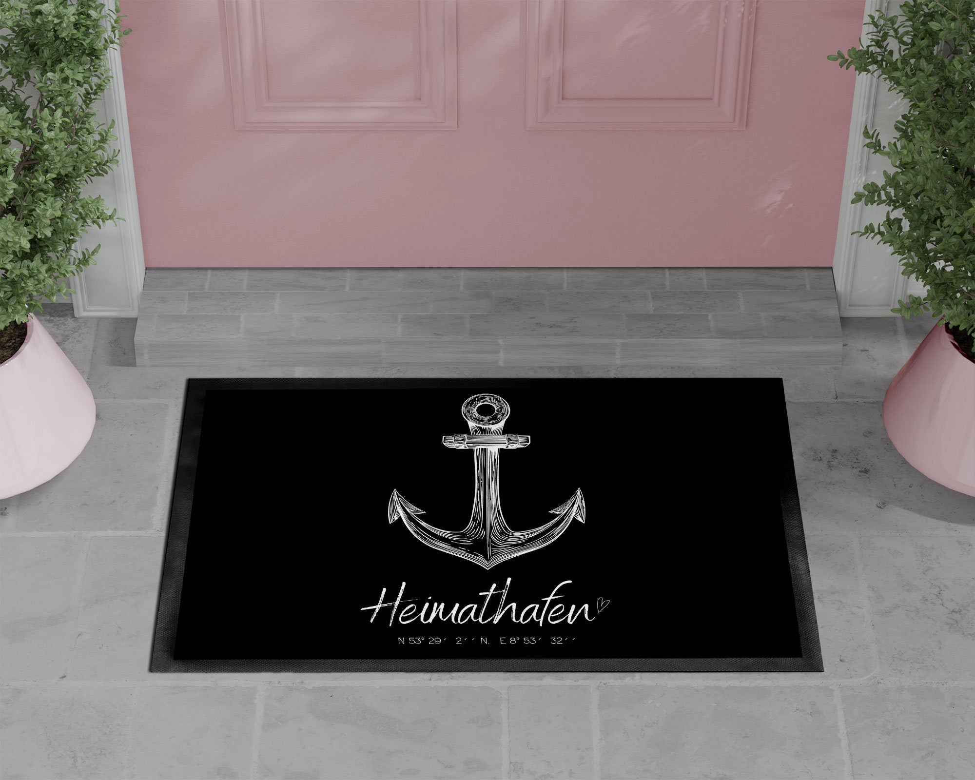 Fußmatte | Heimathafen| gezeichnet| personalisierbar mit Koordinaten | Indoor - GlamourDesign