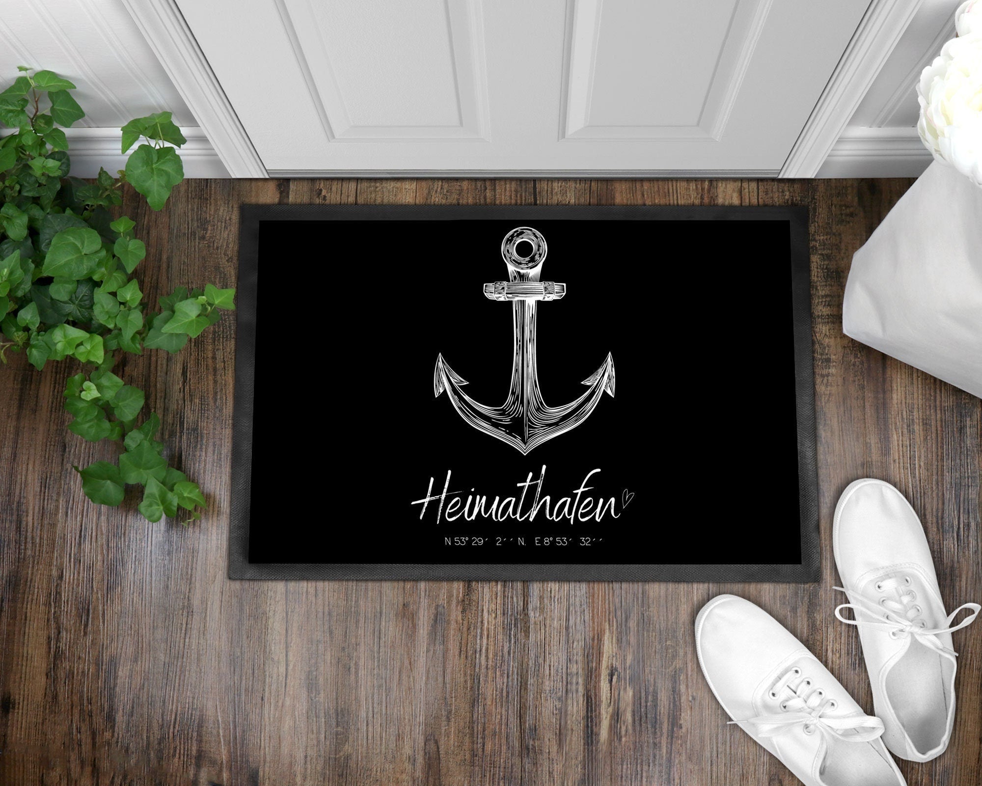 Fußmatte | Heimathafen| gezeichnet| personalisierbar mit Koordinaten | Indoor - GlamourDesign