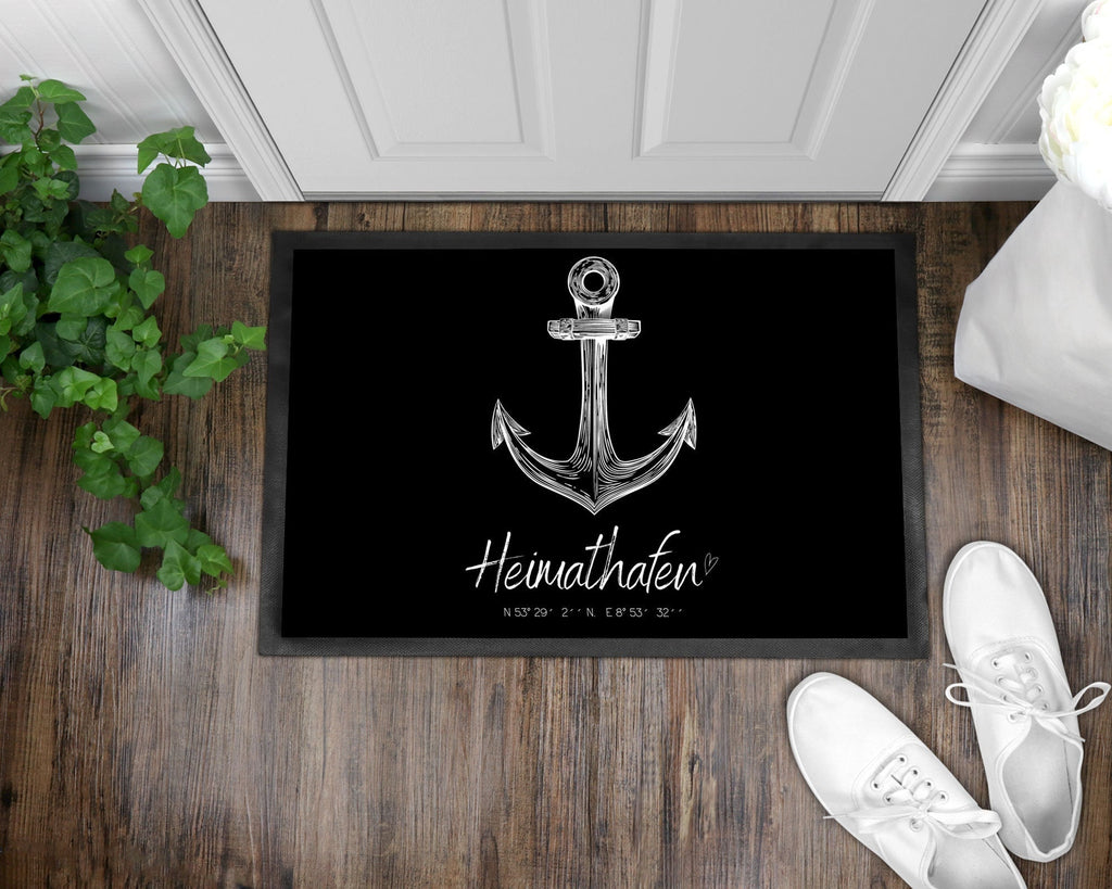 Fußmatte | Heimathafen| gezeichnet| personalisierbar mit Koordinaten | Indoor - GlamourDesign