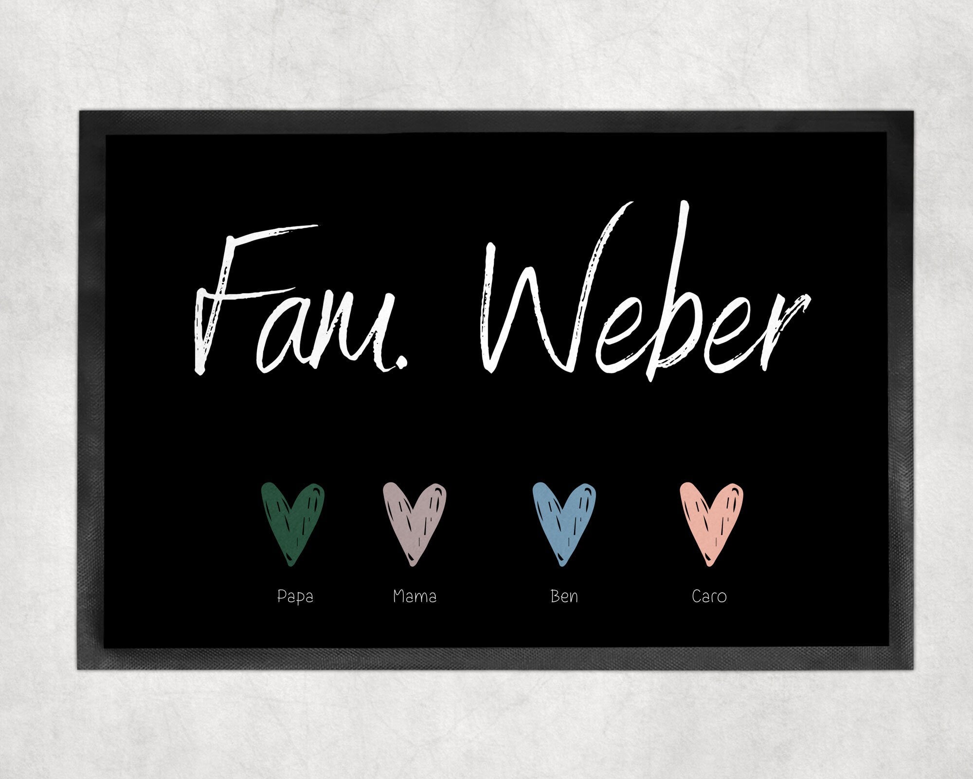 Fußmatte | personalisierbar mit Familien-&Vornamen| Herzen| bis zu 6 Vornamen | Indoor - GlamourDesign