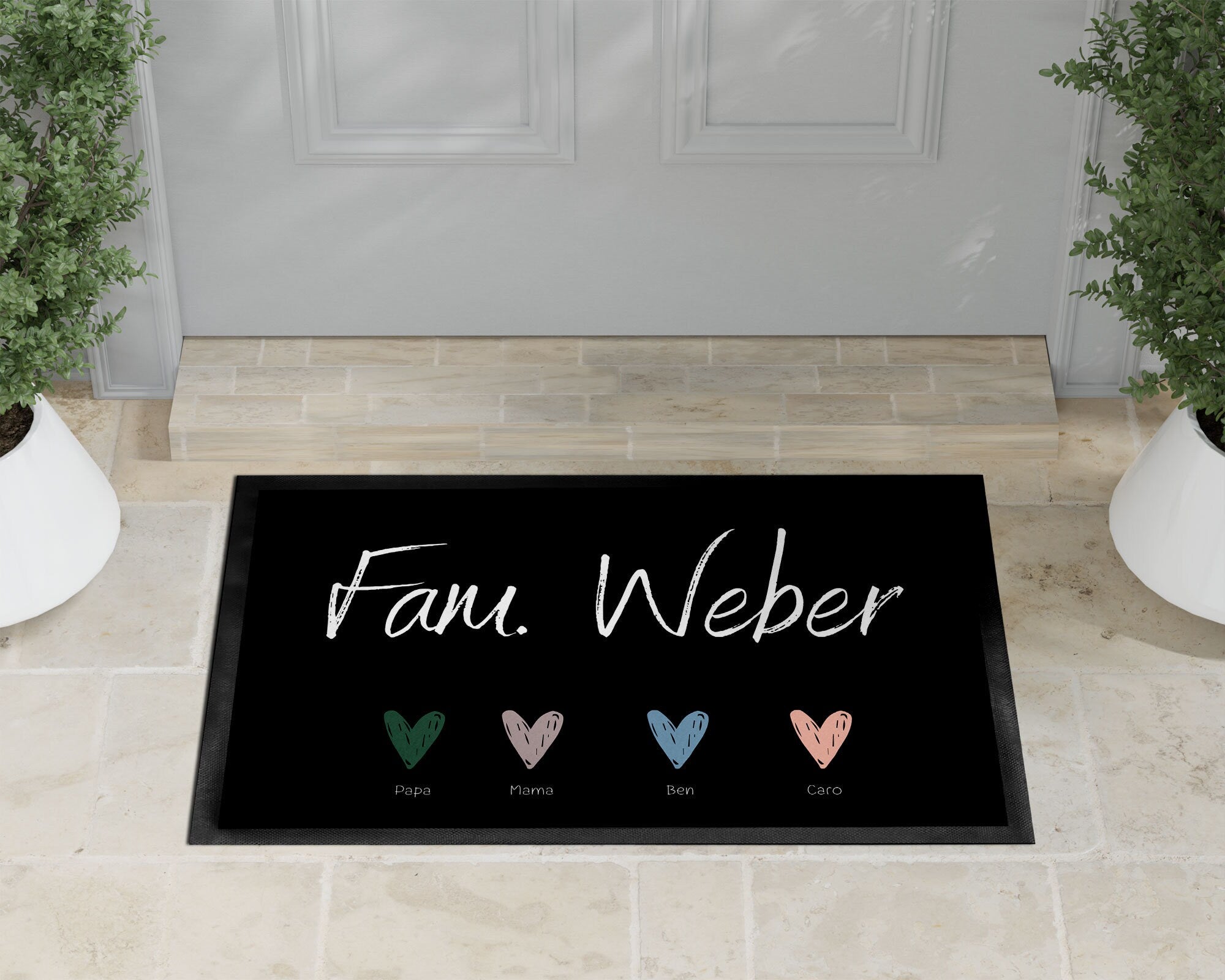 Fußmatte | personalisierbar mit Familien-&Vornamen| Herzen| bis zu 6 Vornamen | Indoor - GlamourDesign