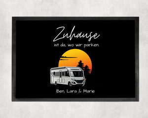 Fußmatte | Zuhause ist wo wir parken| Sunset-Edition| personalisierbar mit Vornamen| rutschfest & waschbar | Indoor - GlamourDesign