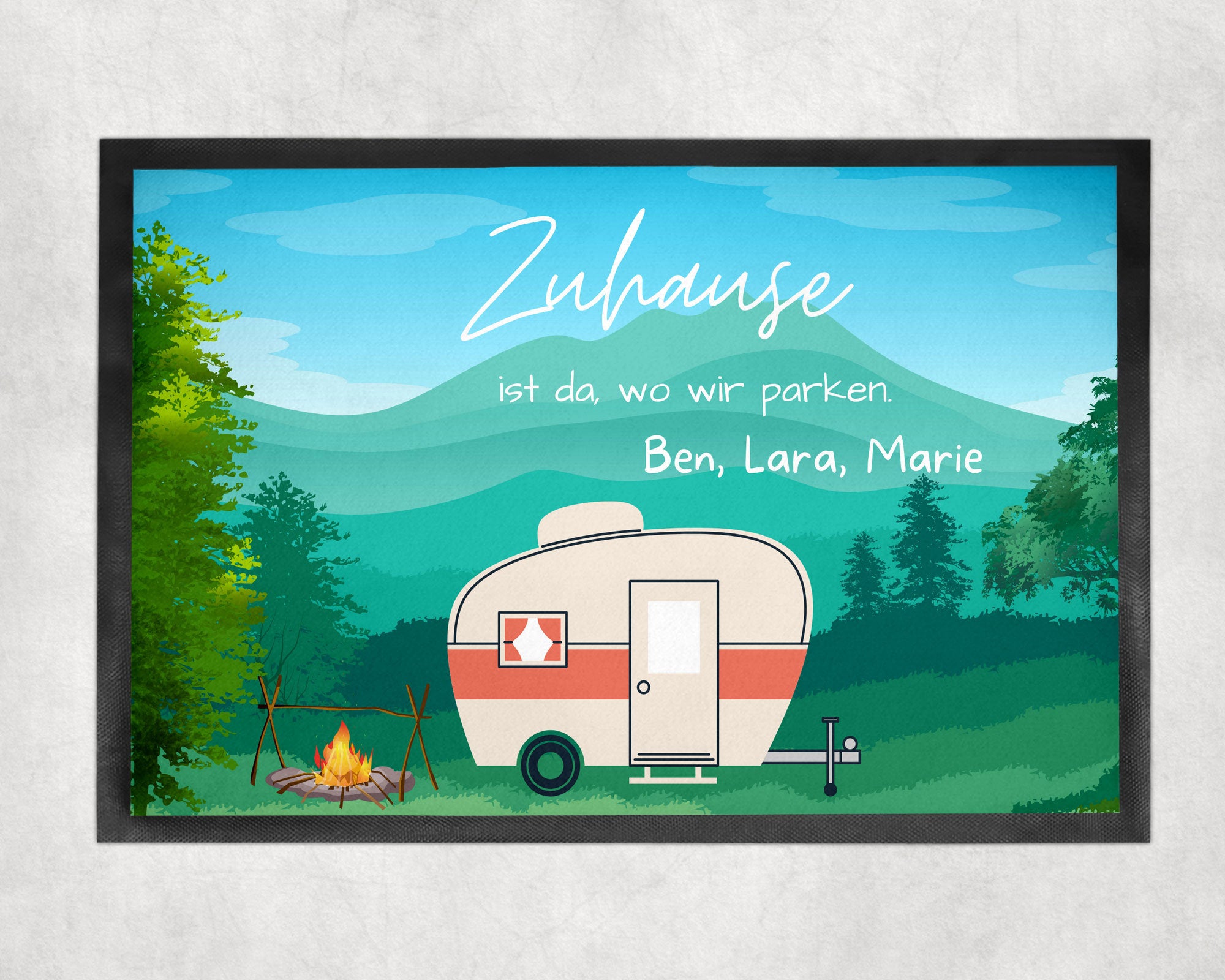 Fußmatte| Camping| verschiedene Camper Modelle| personalisierbar mit Vornamen| rutschfest & waschbar | Indoor - GlamourDesign